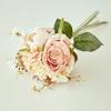 Flor de imitación con borde quemado, rosa para boda, atada a mano, respaldo de silla, flor falsa, mesa europea, rosa con borde tostado, flor falsa, venta al por mayor