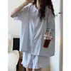 Pijama de Renda com Bolinhas Estilo Coreano Gola Boneca para Mulheres Verão Doce Romântico Manga Curta Shorts Conjunto para Casa Pode Ser Usado Fora