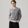 26 Outono/Inverno Novo Cardigã de Cashmere Patchwork Falso Duas Peças Feminino Suéter de Tricô Simples com Gola Redonda Manga Longa Top Feminino