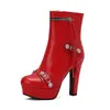 Botines Vintage talla extra Remache Botas Romanas Gruesas Comercio Exterior 4 Hebilla Nueva Cremallera Botas de Tacón Alto Mesa de Agua Blanco