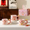 Taza de cerámica de cachorro lindo con tapa y cuchara, regalo de cumpleaños para niños, niñas, parejas, taza de desayuno al por mayor