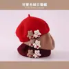 Bonito Sombrero Boina de Peluche para Mujer Otoño Invierno Rojo Panda Rojo Gato Dibujos Animados Sombrero de Pintor Versátil Estilo Japonés Sombrero de Lana Transfronterizo