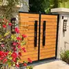 Puerta de Patio de Aleación de Aluminio, Puerta Sólida de Hierro Forjado para Exteriores de Villa, Valla de Patio de Casa Rural, Arco de Jardín con Textura de Madera