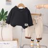 Roupa Infantil Menino Conjunto de Outono Novo Conjunto de Duas Peças Casual Estilo Ocidental com Capuz e Manga Longa para Cabelo