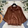 Cardigan-camisa laranja estilo coreano para mulheres, de manga longa, modelagem solta, top liso, estilo curto casual versátil outono 2026