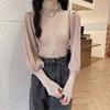 Estilo Elegante Otoño Nuevo Estilo Emocionante Elegante Femenino Hongo Cuello Medio Tortuga Manga Linterna Tejido de Punto Base para Mujer