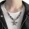 Collar de Estrella con Cuentas Negro y Plateado Estilo Gótico Retro Europeo y Americano Colgante de Estrella de Cinco Puntas Simple Neutro de Gama Alta Hip-Hop