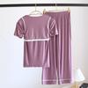 Jersey fino de verano para mujer, pantalones cortos de manga corta con almohadilla para el pecho, traje informal holgado y sencillo para usar en casa