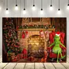 Tela de fondo temática de Grinch navideño de alta venta transfronteriza de Temu con impresión de alta definición para decoración de fotos de fiesta, en stock