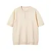 Camiseta Masculina Jiezhan com Gola Henley, Textura Listrada, Manga Curta 2026 Chegada de Verão Estilo Americano Old Money Tricô