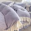 Conjunto de Cama Grosso de Veludo Coral de Leite de Dupla Face Quatro Peças Inverno Flanela Roupa de Cama Saia de Cama Mais Camurça Cama Lençóis Capa de Edredom