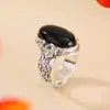 Yuebao Joyería Ónice Negro Plata de Ley S925 Cara de Huevo Murciélago Fortuna Anillo de Plata Exagerado Venta al por Mayor Suministro Transfronterizo