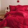 Nova cama de casamento simples conjunto de quatro peças suprimentos de casamento bordado vermelho impressão escovado casamento moderno conjunto de quatro peças