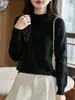 Camiseta básica versátil de corte ajustado, nuevo top sencillo para otoño e invierno, suéter de cuello medio alto para mujer, tejido de punto cálido y ajustado
