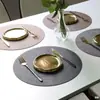 Jogo Americano Redondo de Couro PVC com Borda Oleada Padrão de Tecido Estilo Nórdico Jogo Americano Ocidental Tapete de Mesa de Hotel À Prova d'Água e de Óleo