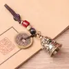 Campana Antigua de Latón Puro, Campana de Tres Mástiles, Campana Artesanal de Cobre, Colgante Tejido a Mano para Coche Estilo Antiguo, Llavero de Cobre