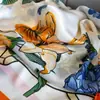 Lenço Longo Estampado de Cetim Fino de Seda Artificial de Verão, Requintado e Versátil, Lenço de Seda Simples, Xale Retro da Moda