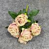 Buquê artificial de 7 garfos de flanela, rosa redonda, 7 cabeças, flor falsa, sala de estar, decoração de casamento, atacado de fábrica, buquê transfronteiriço