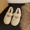 Ropa Exterior Francesa Velcro Doudou Casual Mary Jane Zapatos de Piel para Mujer 2025 Nuevos Planos Forrados de Felpa Otoño e Invierno Zapatos de Algodón