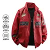 Ropa de Motocicleta Estilo Americano para Hombre, Chaqueta de Carreras Retro para Primavera y Otoño, Chaqueta de Cuero Casual Bordada