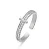 Anillo Abierto de Cruz Minimalista de Diseño Transfronterizo Aogu Chapado en Cobre Oro de 18 Quilates Circonita para Mujer, Anillo Versátil Único Nuevo