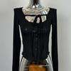Corea del Sur Dongdaemun nueva sexy cómoda figura colgando cuello ajustado pequeño cárdigan camiseta ye moda delgada