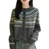 Outono/Inverno 2026 Novo Cardigã Versátil de Lã Jacquard Tricotado Suéter de Gola Redonda Retrô Solto Top Feminino Peça de Roupa Externa Tendência