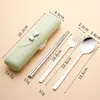 Talheres Convenientes para Exterior Aço Inoxidável 304 Estilo Coreano Colher Garfo Hashi Conjunto de Três Peças Presente para Estudante Viagem Conjunto de Talheres