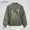 Moletom com Estampa Abstrata Americana Tie-Dye Desgastado Masculino Primavera/Outono Solto Estilo de Rua ins Gola Redonda Roupa Esportiva
