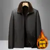 Chaqueta de Cuero Gruesa con Felpa de Invierno para Hombre Estilo Papá de Mediana Edad y Mayor Chaqueta de Cuero con Solapa Protección contra el Frío Calidez Chaqueta de Cuero Ropa de Abrigo Hombre
