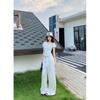 Camiseta Retro Ruffled Ombro a Ombro Estilo Francês para Mulheres, Top Curto Xadrez Irregular de Verão com Ajuste na Cintura