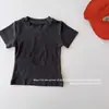 Estilo Quatro EstaçõesMacio e Suave Novo para Meninas Início do Outono Cor Sólida Simples Gola Redonda Ombro Normal Estilo Coreano Manga Curta Camiseta