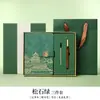 Cuaderno de negocios personalizado, libro de actas de reuniones, cuaderno encuadernado en piel, juego de caja de regalo estilo chino, cuaderno A5 personalizado