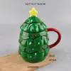 Caneca Cerâmica Árvore de Natal 3D com Tampa Relevo Luzes Coloridas Copo de Natal Festival de Comércio Exterior Presente Copo de Água