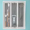 Cajón de cocina para cubiertos con bandeja organizadora de rejilla, bandeja de almacenamiento antideslizante de TPR de tres compartimentos, caja de almacenamiento