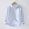Camisa de linho fino Masculino de manga comprida Casual Algodão solto e camisa de linho Tecido de linho Top Branco Moda Interior Primavera e Verão