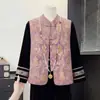 Conjunto de Tres Piezas Chaleco Estilo Nacional de Primavera para Mujeres de Mediana Edad y Mayores, Conjunto Completo Adelgazante Jacquard con Botones Tradicionales, Conjunto Completo Reductor de Edad