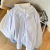 Item Popular de Alta Qualidade das Treze Linhas de Guangzhou ~ Camisa Feminina de Manga Longa 2025 Nova Início do Outono Solta Gola Redonda Top com Botão de Pérola