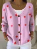 Nueva sudadera con botones de manga larga y cuello en V transfronteriza para otoño e invierno, chaqueta suéter de moda con personalidad impresa en 3D suelta para mujer