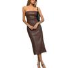 Vestido sexy sin tirantes de otoño e invierno 2024 para mujer europea y americana transfronteriza, de cuero PU, color sólido, elegante, falda dividida, corte entallado