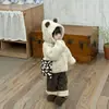 Conjunto de otoño e invierno para niña: chaqueta súper linda con forro de polar y pantalones de estampado de leopardo, perfectos para una niña de un año, elegante abrigo de invierno para salir