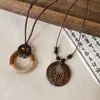 Nuevo Collar con Colgante Circular de Madera de Estilo Chino Inspirado en el Zen para Mujer, Cadena Larga Vintage Artística para Suéter, Accesorio Versátil para el Cuello