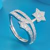 Anillo de lujo con forma de cometa de diamantes, moderno y ligero, con apertura superpuesta y circonitas de cinco puntas y una estrella brillante.