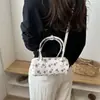 Bolso Boston floral dulce coreano para mujer, bolso de mano nuevo de moda para verano, bolso de mano pequeño, bolso bandolera cilíndrico