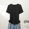 Camiseta de Manga Corta con Cuello Redondo Nueva de Verano para Mujer Sencilla de Color Sólido Capa Base Casual Ajustada Versátil