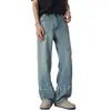 Jeans Rectos de Lyocell Tencel Finos de Verano para Hombre Estilo Americano High Street Retro Caídos Sueltos de Pierna Ancha Pantalones Largos