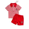 Conjunto para Niños Camisa Polo a Rayas de Manga Corta con Cuello Rojo Shorts Conjunto Casual para Niños Pequeños Conjunto de Dos Piezas para Niños