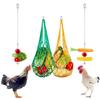 Rede de alimentação para papagaio, galo e galinha, brinquedo de alimentação tecido, garfo de frutas de aço inoxidável pendurado, conjunto de quatro peças