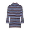 Atacado de Roupas Femininas Transfronteiriças 2026 Primavera Novo Estilo Blusa de Gola Alta Color-Blocked Malha Listrada Ajustada 9598005