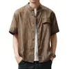 Camisa China de Rayas Verticales Retro con Cuello Mao para Hombre, Nueva Camisa Cardigan Holgada de Tencel Lino Verano 2026